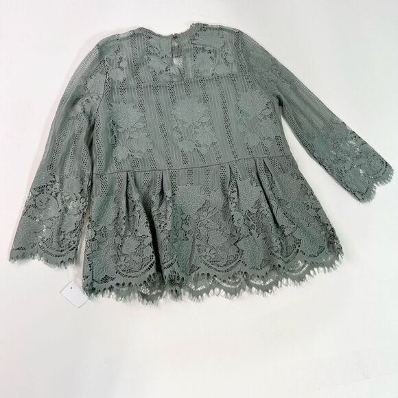 Chance Or Fate Blouse Womens Medium Green Floral Lace Mock Neck Long Sleeve NEW - Picture 12 of 13